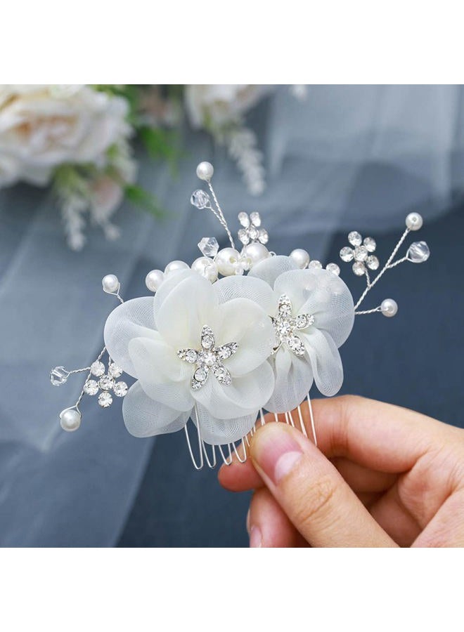Foyte Crystal Flower Hair Comb Wedding Headpiece Silver Rhinestone Hair Piece Bride Pearl Hair Accessories for Women - Image 1
