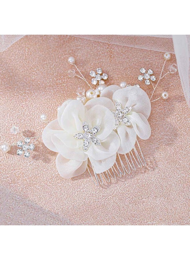 Foyte Crystal Flower Hair Comb Wedding Headpiece Silver Rhinestone Hair Piece Bride Pearl Hair Accessories for Women - Image 3