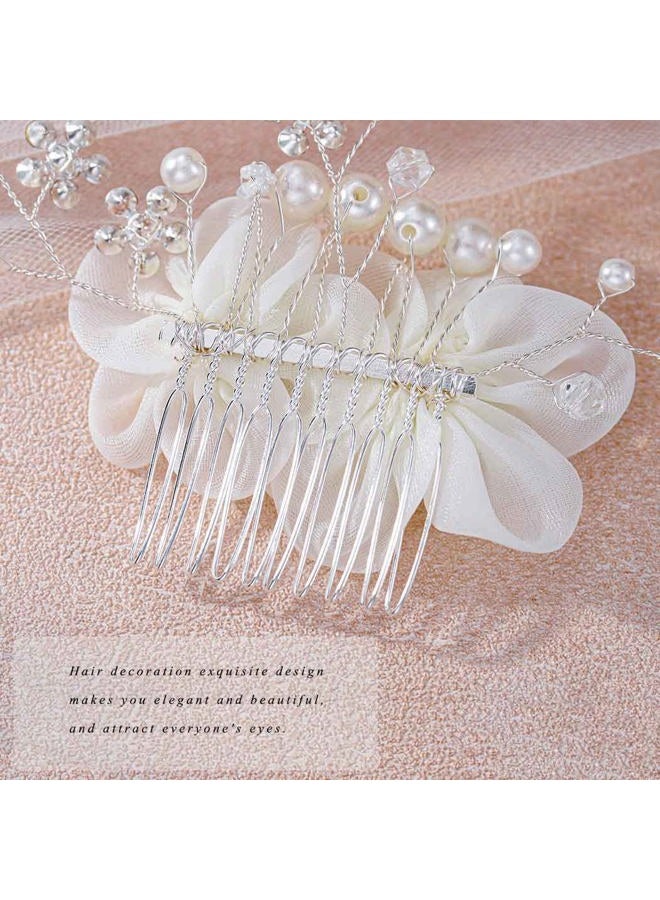 Foyte Crystal Flower Hair Comb Wedding Headpiece Silver Rhinestone Hair Piece Bride Pearl Hair Accessories for Women - Image 5