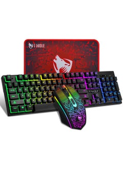 T-WOLF 3-in-1 Gaming Keyboard and Mouse MousePad Combo, 104 Key RGB Backlit Mechanical-Feel Keyboard + 2400 DPI 7-Color Gaming Mouse + Waterproof Non-Slip Mouse Pad (28x23cm) – Ergonomic Bundle for PC, Esports, and Office  - Image 1