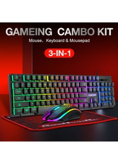 T-WOLF 3-in-1 Gaming Keyboard and Mouse MousePad Combo, 104 Key RGB Backlit Mechanical-Feel Keyboard + 2400 DPI 7-Color Gaming Mouse + Waterproof Non-Slip Mouse Pad (28x23cm) – Ergonomic Bundle for PC, Esports, and Office  - Image 2