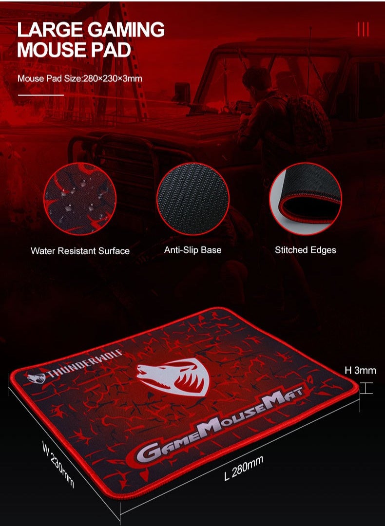 T-WOLF - 3-in-1 Gaming Keyboard and Mouse MousePad Combo, 104 Key RGB Backlit Mechanical-Feel Keyboard + 2400 DPI 7-Color Gaming Mouse + Waterproof Non-Slip Mouse Pad (28x23cm) – Ergonomic Bundle for PC, Esports, and Office - Image 1