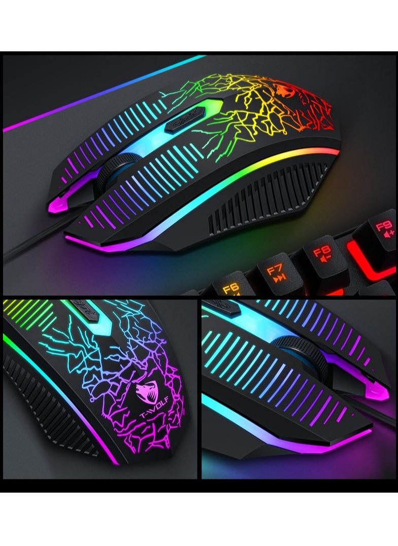 T-WOLF - 3-in-1 Gaming Keyboard and Mouse MousePad Combo, 104 Key RGB Backlit Mechanical-Feel Keyboard + 2400 DPI 7-Color Gaming Mouse + Waterproof Non-Slip Mouse Pad (28x23cm) – Ergonomic Bundle for PC, Esports, and Office - Image 1