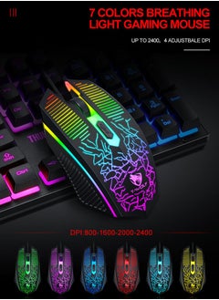 T-WOLF 3-in-1 Gaming Keyboard and Mouse MousePad Combo, 104 Key RGB Backlit Mechanical-Feel Keyboard + 2400 DPI 7-Color Gaming Mouse + Waterproof Non-Slip Mouse Pad (28x23cm) – Ergonomic Bundle for PC, Esports, and Office  - Image 5