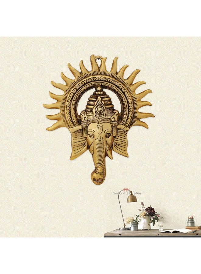 Denique Metal Wall Hanging Idol God Ganpati for Entrance - Show Pieces for Home Decor Items for Living Room Ganpati Murti Idol Showpiece Office Decoration - Golden Gold Color,1Pieace - Image 4