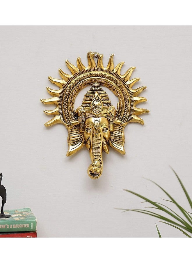 Denique Metal Wall Hanging Idol God Ganpati for Entrance - Show Pieces for Home Decor Items for Living Room Ganpati Murti Idol Showpiece Office Decoration - Golden Gold Color,1Pieace - Image 1