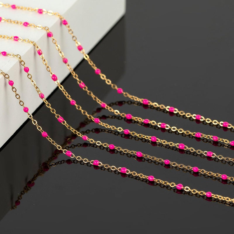 KYUNHOO 16.4 Feet/5M Rose Red Enamel Beaded Chain for Jewelry Making Gold Plated Stainless Steel Chain Spool Cross Cable Link Chains Bulk with Lobster Clasps and Jump Rings - Image 5
