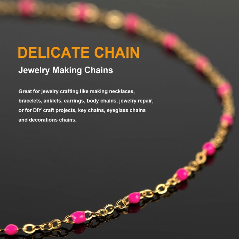 KYUNHOO 16.4 Feet/5M Rose Red Enamel Beaded Chain for Jewelry Making Gold Plated Stainless Steel Chain Spool Cross Cable Link Chains Bulk with Lobster Clasps and Jump Rings - Image 4