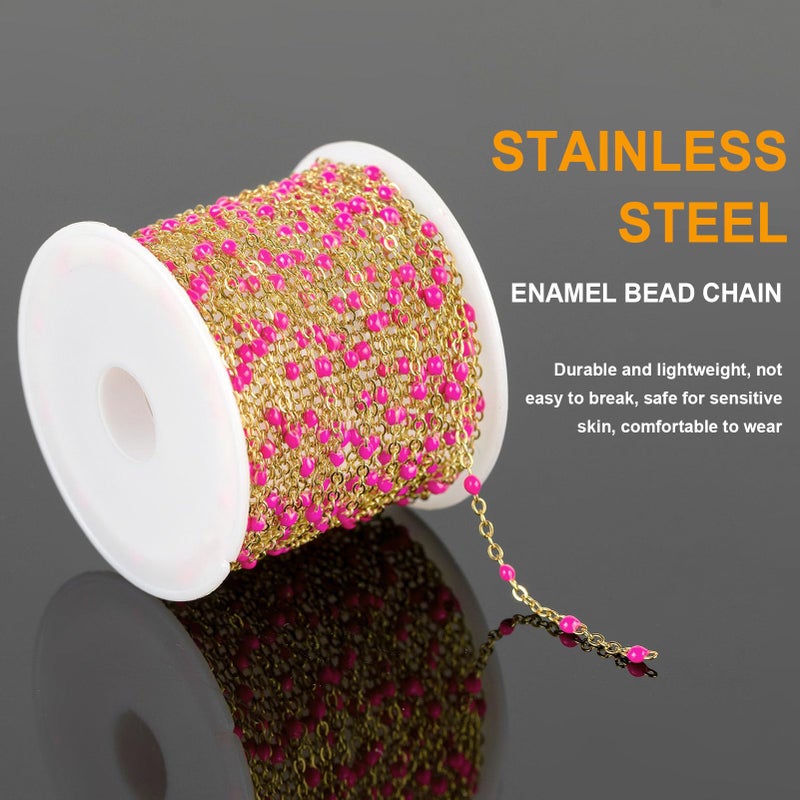 KYUNHOO 16.4 Feet/5M Rose Red Enamel Beaded Chain for Jewelry Making Gold Plated Stainless Steel Chain Spool Cross Cable Link Chains Bulk with Lobster Clasps and Jump Rings - Image 3