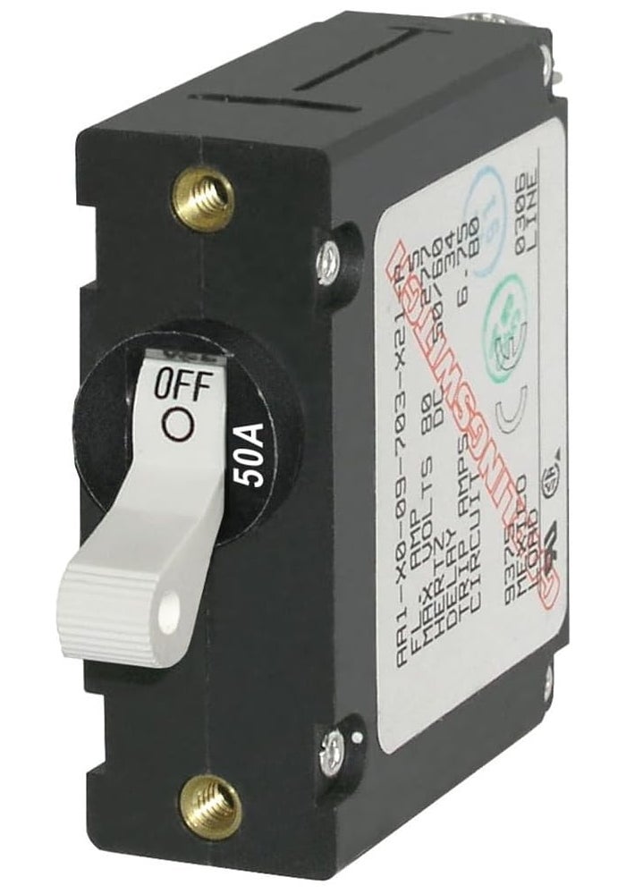 Blue Sea Systems A-Series 50A Toggle Single Pole Circuit Breaker - White