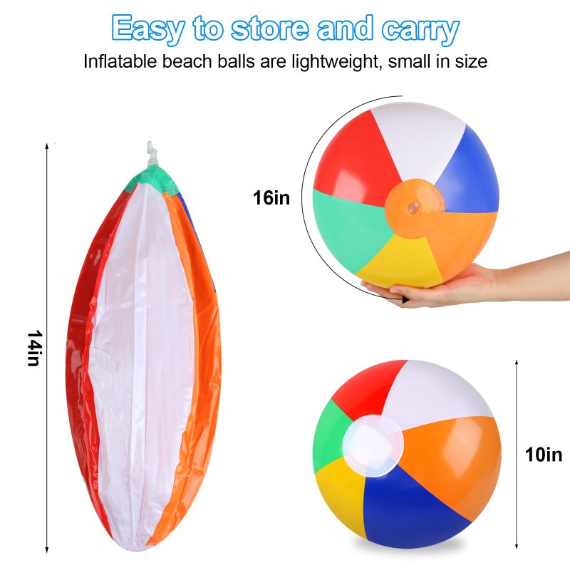 Rindion 6 Pack Beach Balls, 10 Inch Beach Balls for Kids, Rainbow Color Pool Toys Pool Balls for Swimming Pool, Beach Toys Inflatable Ball for Summer Parties and Water Games - Image 2
