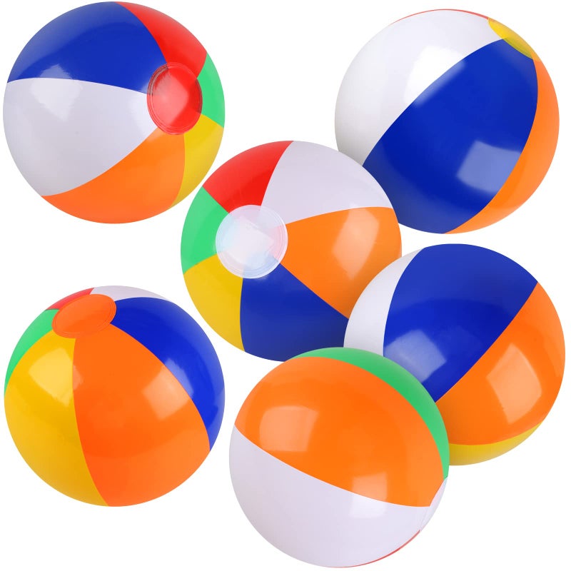 Rindion 6 Pack Beach Balls, 10 Inch Beach Balls for Kids, Rainbow Color Pool Toys Pool Balls for Swimming Pool, Beach Toys Inflatable Ball for Summer Parties and Water Games - Image 1