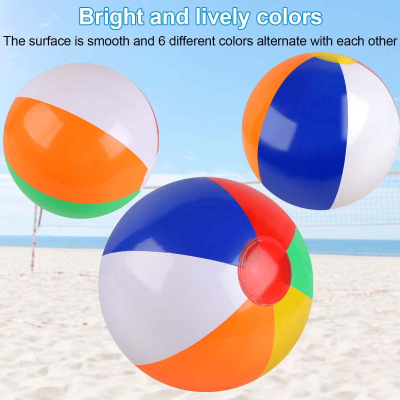 Rindion 6 Pack Beach Balls, 10 Inch Beach Balls for Kids, Rainbow Color Pool Toys Pool Balls for Swimming Pool, Beach Toys Inflatable Ball for Summer Parties and Water Games - Image 3
