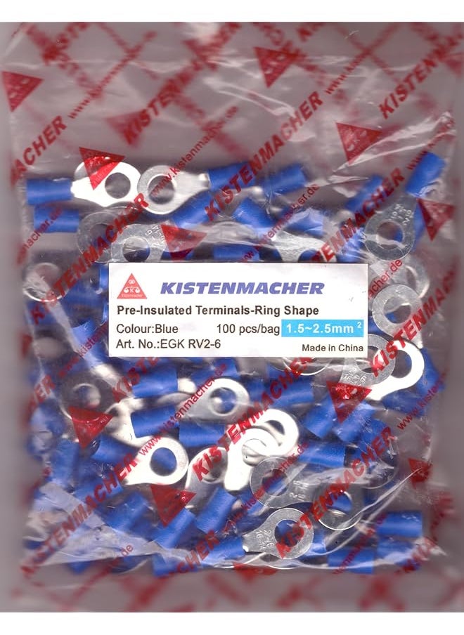 KISTENMACHER Kistenmacher Pre-Insulated Crimp Terminals Ring Type (100 Pcs) (2.5-6) (BLUE)  - Image 1