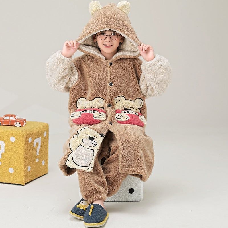 Children'S Pajamas For Boys, Coral Fleece, Thickened, , Boys' Sleepwear, Bathrobe - Image 1