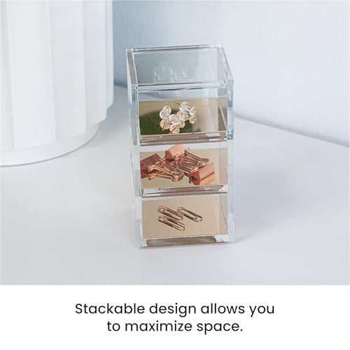 OfficeGoods 3-Tier Stackable Acrylic Holder- Stylish Desk Organizer and Storage for Office or Home – Transparent Square Design with Gold Metal Base - Image 4
