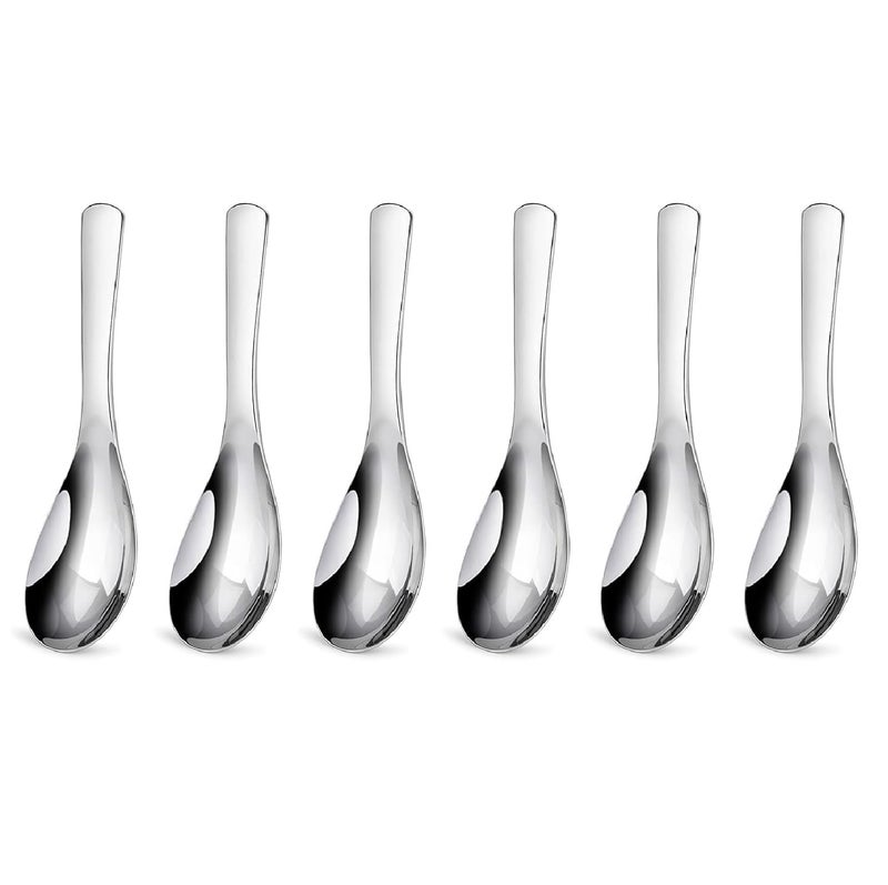 Amzgear Soup Spoons Stainless Steel Korean Spoons Asian Soup Spoons, 5.5 inches Long Heavy Duty Asian Style Thick Short Handle Stainless Steel Ramen Spoons for Soup Cereals, Set of 6 (6) - Image 2