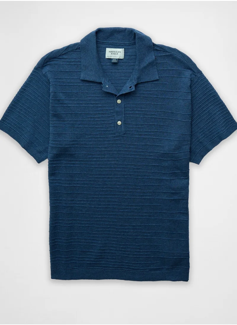 American Eagle AE Linen-Blend Sweater Polo Shirt