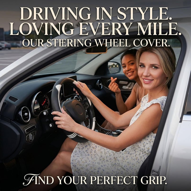 acdiac Cat Steering Wheel Cover for Women Girl Universal Microfiber Leather car Steering Wheel Covers 15 inch Anti-Slip auto Interior Accessories (B White) - Image 2