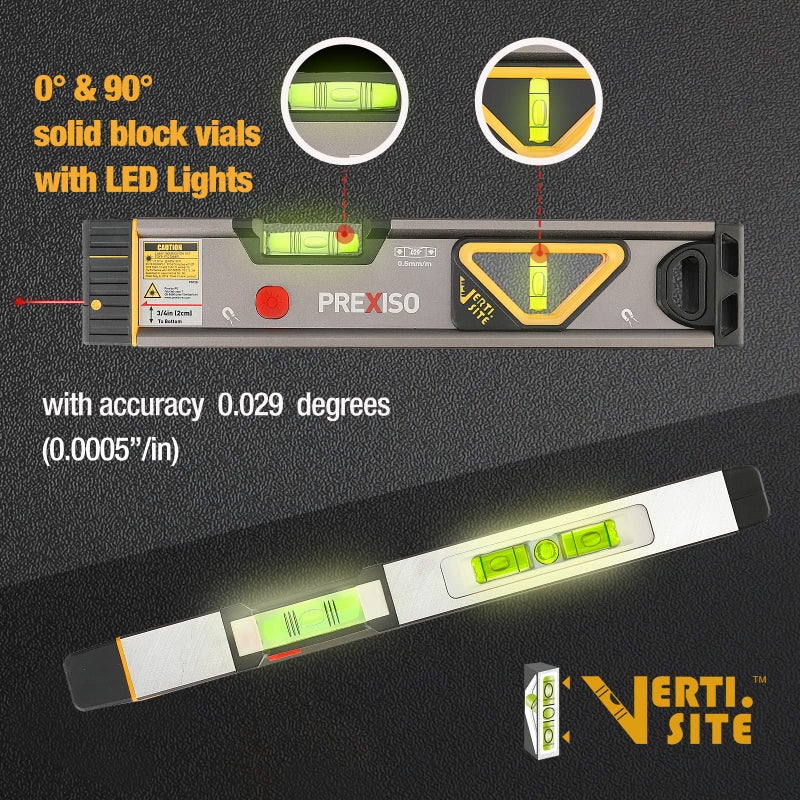 PREXISO 2-in-1 Laser Level 12 in Spirit Level with Light, 100Ft Alignment Point & 30Ft Leveling Line, Magnetic Laser Leveler Tool for Construction Picture Hanging Wall Writing Painting Home Renovation - Image 3
