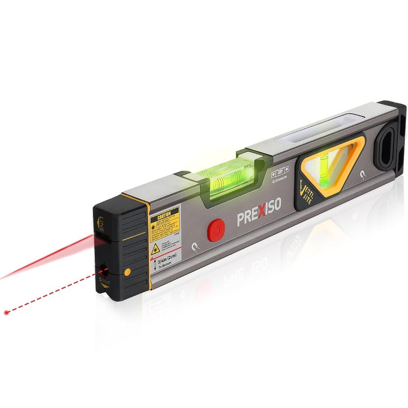 PREXISO 2-in-1 Laser Level 12 in Spirit Level with Light, 100Ft Alignment Point & 30Ft Leveling Line, Magnetic Laser Leveler Tool for Construction Picture Hanging Wall Writing Painting Home Renovation - Image 1