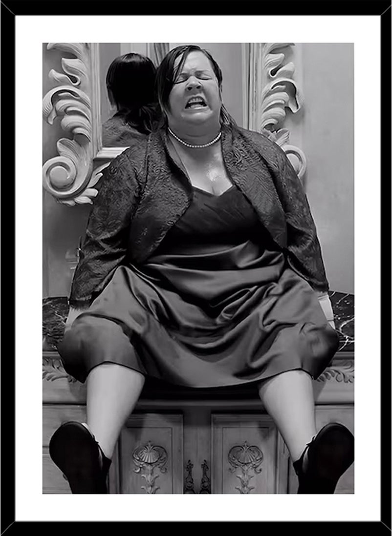 Spoil Your Wall Chubby Lady Bathroom Funny Design Wall Poster with Black Frame, Wall Arts Home Décor Photo Frames, 30x40 cm by Spoil Your Wall  - Image 1