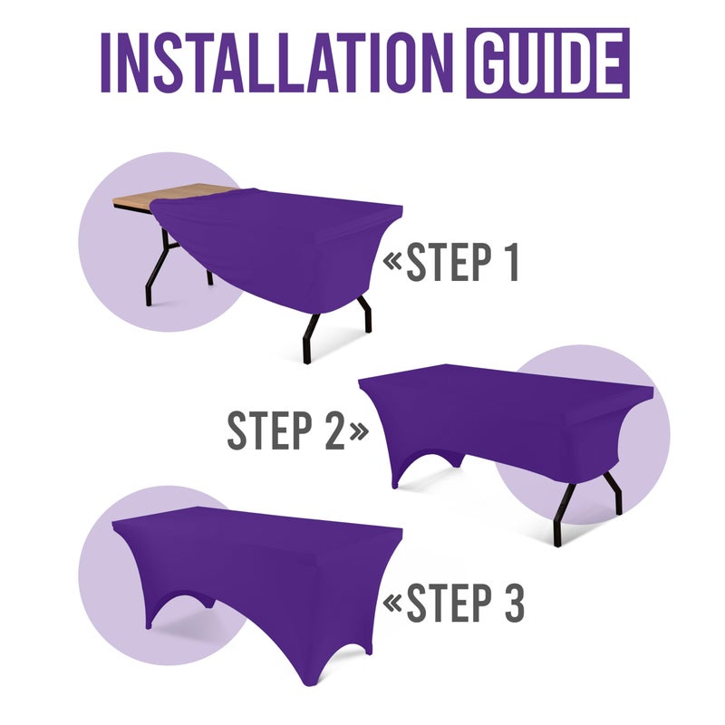 Utopia Kitchen 6ft Spandex Table Cloth Rectangle [2 Pack  Purple] 200GSM Premium Stretch  Lycra  Washable and Wrinkle Resistant Table Cover Fitted for Event  Wedding  Banquet [72Lx30Wx30H Inch] - Image 3
