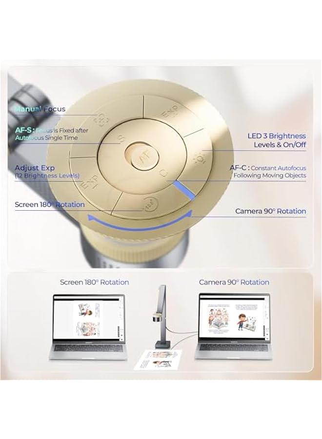 سي زد يو ار CZUR Fancy S Pro USB Document Camera for Teacher, 12MP 4K Webcam with Microphone and LED Light, Up to 60fps, Auto Focus, for Remote Teaching, Web Conference, for Mac and Windows, Black - Image 3