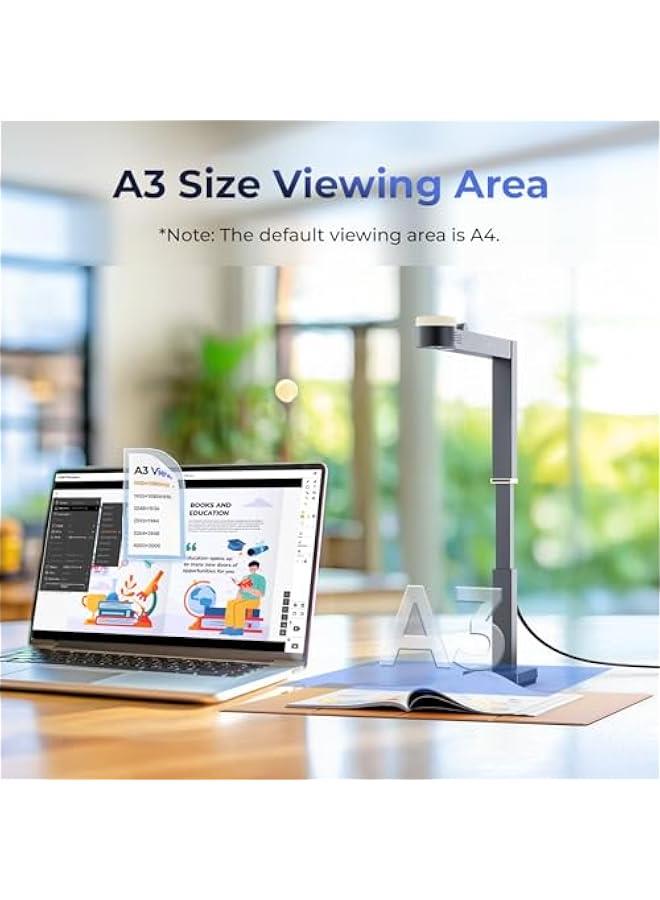 سي زد يو ار CZUR Fancy S Pro USB Document Camera for Teacher, 12MP 4K Webcam with Microphone and LED Light, Up to 60fps, Auto Focus, for Remote Teaching, Web Conference, for Mac and Windows, Black - Image 4