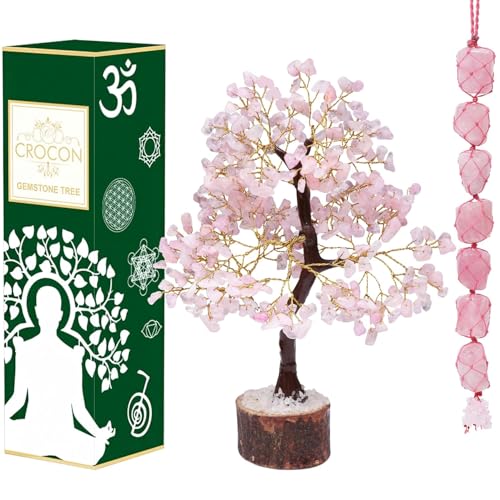 Crocon Rose Quartz Chakra Tree of Life, Crystal Tree - Handmade Gemstone Tree, Feng Shui Tree, Crystal Decoration, Artificial Tree, Spiritual Gift, Money Tree Bonsai, Rose Quartz Tumble Hanging - Image 1