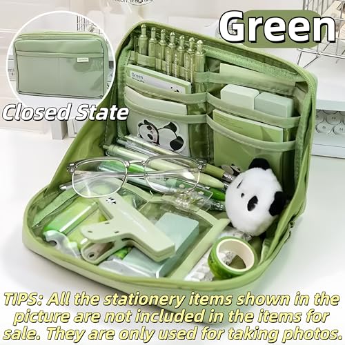 UIVXXUD Kawaii Cute Aesthetic Pencil Case Large Capacity Canvas Pen Pouch Bag Green - Image 3