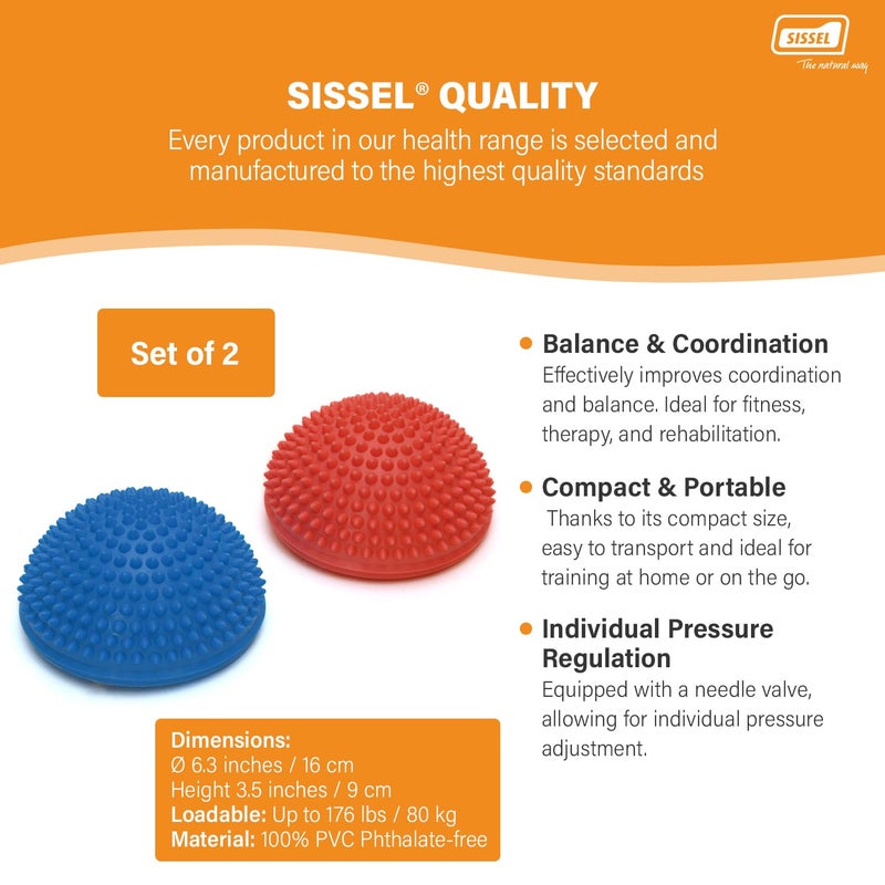 SISSEL Spiky Dome Set of 2 | Balance & Coordination Training Device | 100% Phthalate-Free PVC | Colors: Blue & Red | Foot Massage & Fitness | Supports up to 176 lbs | Ideal for Home Gym & Therapy - Image 4