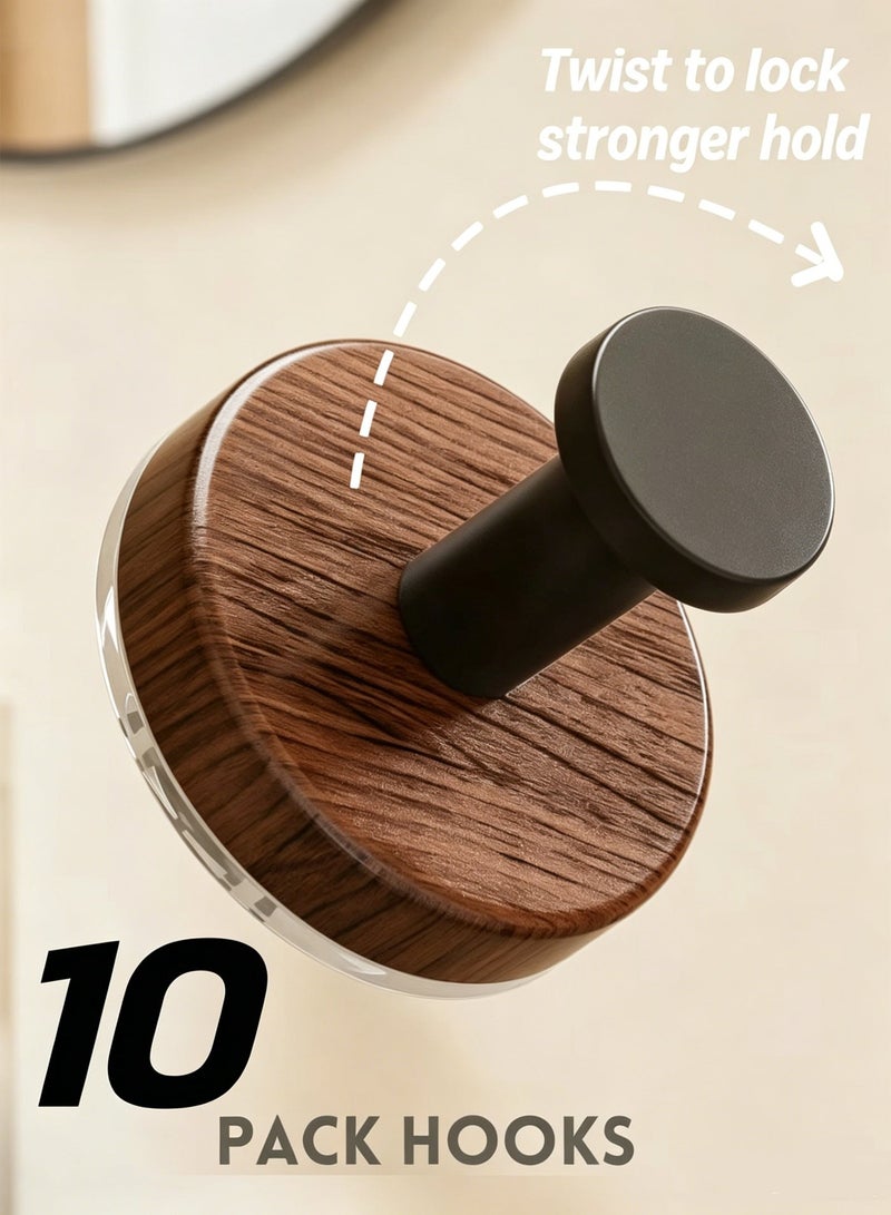 10-Piece Wood grain Wall Hooks wall hanger- Self Adhesive Hook - Without Nails Drill Free Strong Sticky Hook - Hanging Heavy Duty - for Home, Bathroom, Kitchen, Office - Image 1
