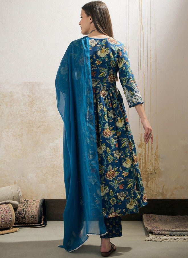 SASSAFRAS Floral Printed Anarkali Kurta Set for Women - Image 5