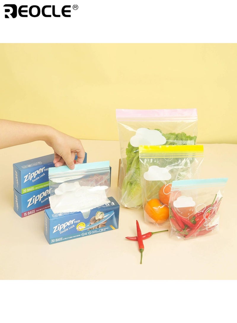 ريوكل 65 قطعة أكياس قفل بسحاب مزدوج لختم السندويشات، أكياس قابلة لإعادة الاستخدام، أكياس ثخينة للتجميد والتبريد لتخزين الطعام، تبقى طازجة، أساسية لتنظيم المطبخ متعددة الأغراض. - Image 3