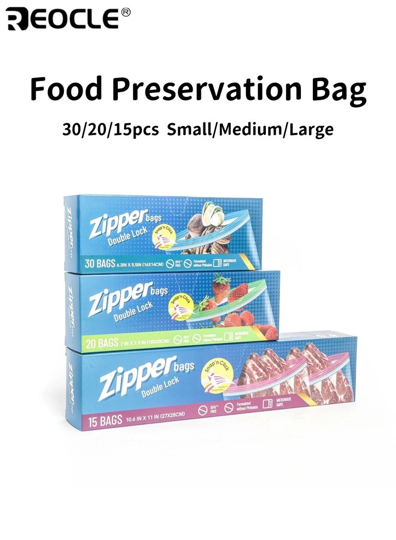 ريوكل 65 قطعة أكياس قفل بسحاب مزدوج لختم السندويشات، أكياس قابلة لإعادة الاستخدام، أكياس ثخينة للتجميد والتبريد لتخزين الطعام، تبقى طازجة، أساسية لتنظيم المطبخ متعددة الأغراض. - Image 1