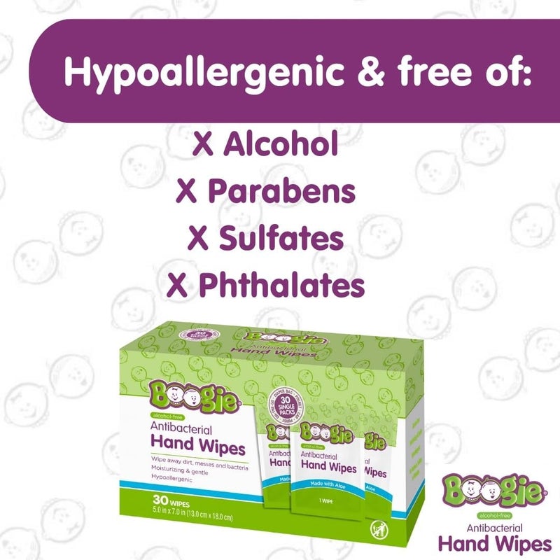 Boogie Antibacterial Hand Wipes - Alcohol-Free, 30 Wipes (Pack of 2) - Image 3