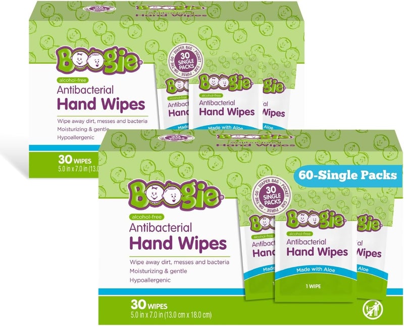 Boogie Antibacterial Hand Wipes - Alcohol-Free, 30 Wipes (Pack of 2) - Image 1