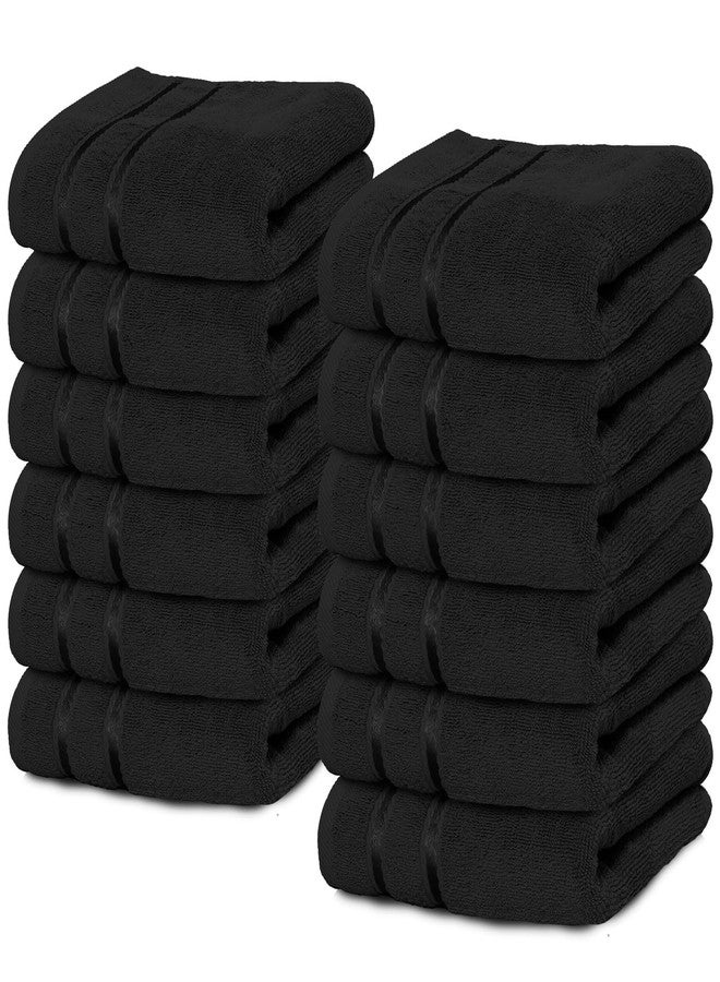 YRALY Luxury Wash Cloths 12 Pack |13x13 Inch | 600 GSM | 100% Ring Spun Cotton Washcloths for Body and Face - Soft and Absorbent Face Towels for Bathroom, Hotel, Spa, Gym - Black - Image 1