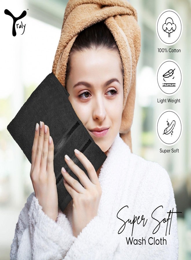 YRALY Luxury Wash Cloths 12 Pack |13x13 Inch | 600 GSM | 100% Ring Spun Cotton Washcloths for Body and Face - Soft and Absorbent Face Towels for Bathroom, Hotel, Spa, Gym - Black - Image 3