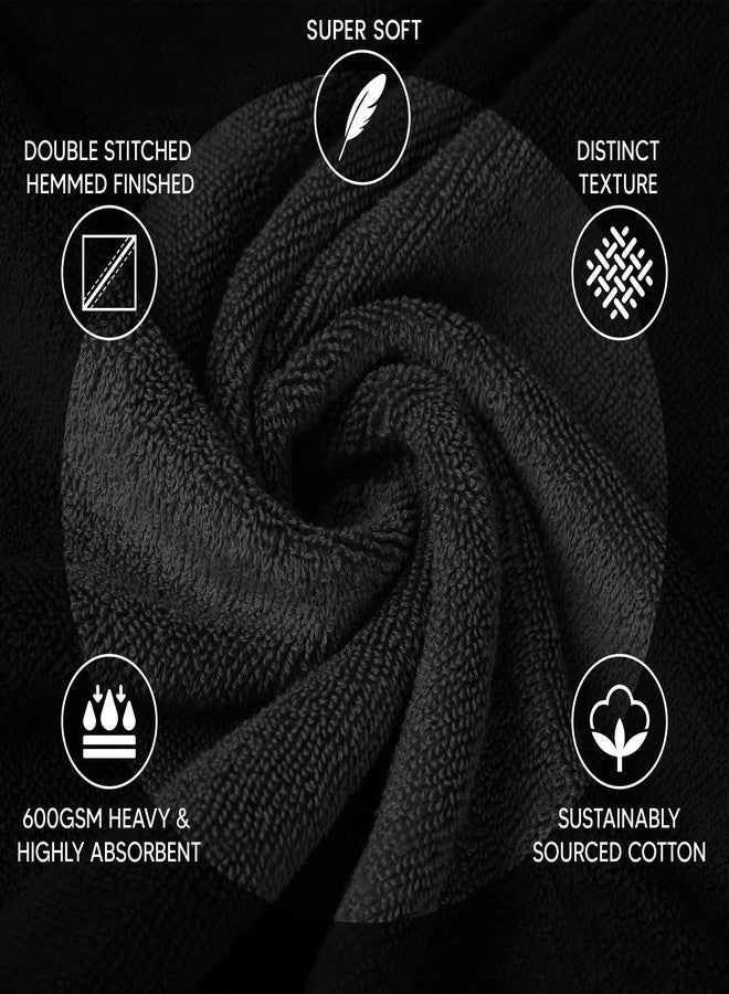 YRALY Luxury Wash Cloths 12 Pack |13x13 Inch | 600 GSM | 100% Ring Spun Cotton Washcloths for Body and Face - Soft and Absorbent Face Towels for Bathroom, Hotel, Spa, Gym - Black - Image 2