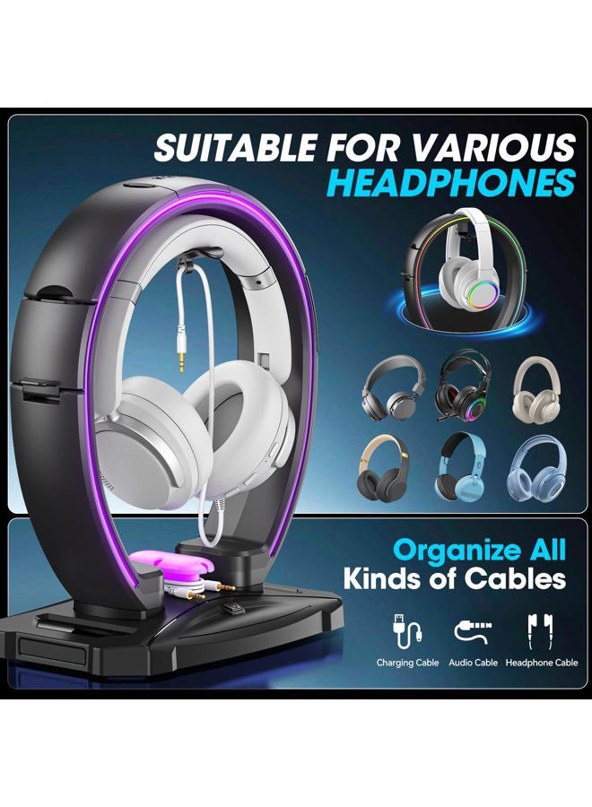 KDD RGB Headphone & Controller Stand with 9 Light Modes - Foldable Controller Hanger for Desk - Earphone Stand with Cable Organizer - for Gamers Desktop Accessories - Image 5