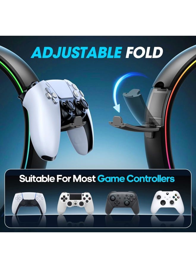KDD RGB Headphone & Controller Stand with 9 Light Modes - Foldable Controller Hanger for Desk - Earphone Stand with Cable Organizer - for Gamers Desktop Accessories - Image 4