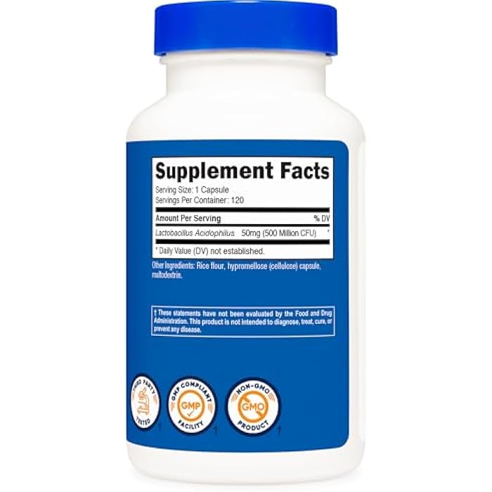 Nutricost Lactobacillus Acidophilus 500 Million CFU Per Serving (120 Capsules) - Image 5