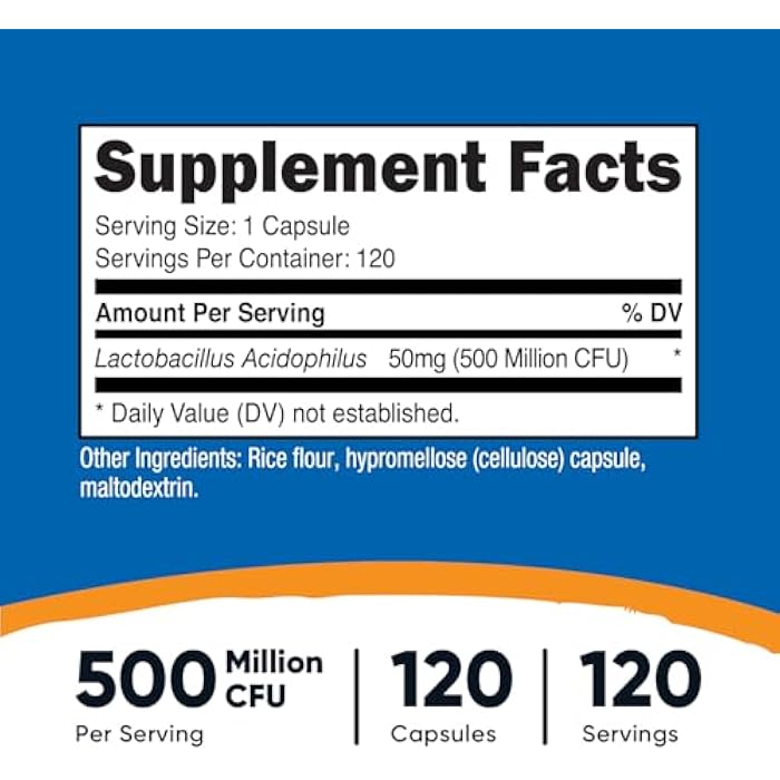 Nutricost Lactobacillus Acidophilus 500 Million CFU Per Serving (120 Capsules) - Image 2