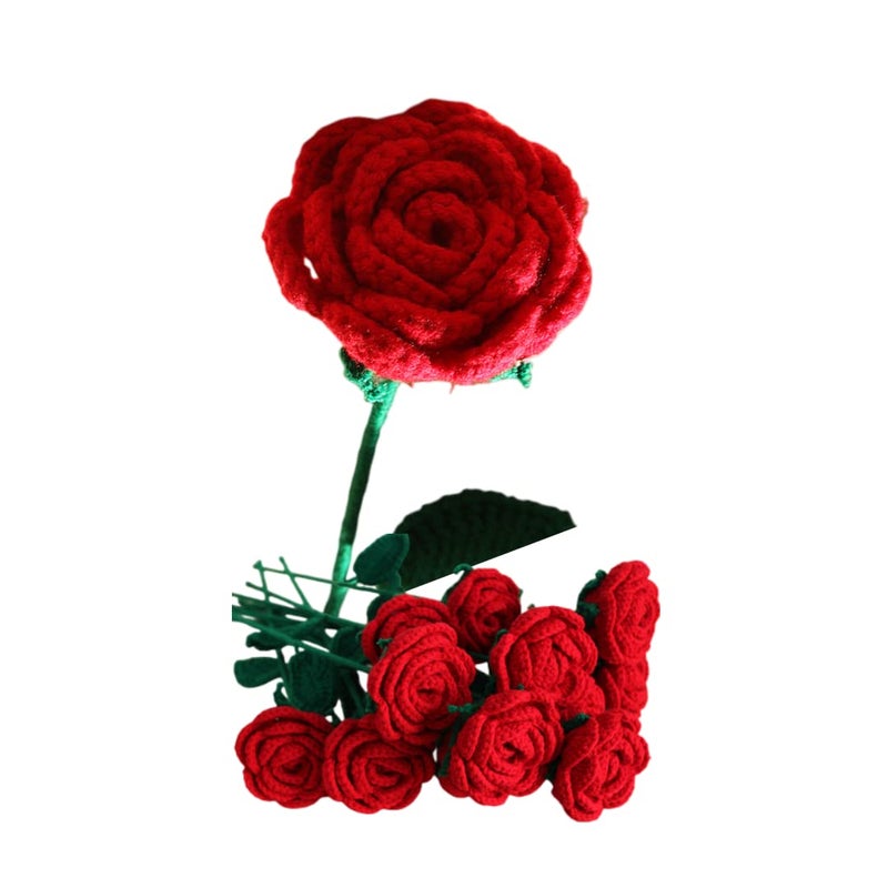 HIPIHOM Crochet Flowers1Pcs Knitted Artificial Wool Red Rose for Girl Gift Wedding Bouquet Mothers Day Anniversary Valentines Day Womens Day