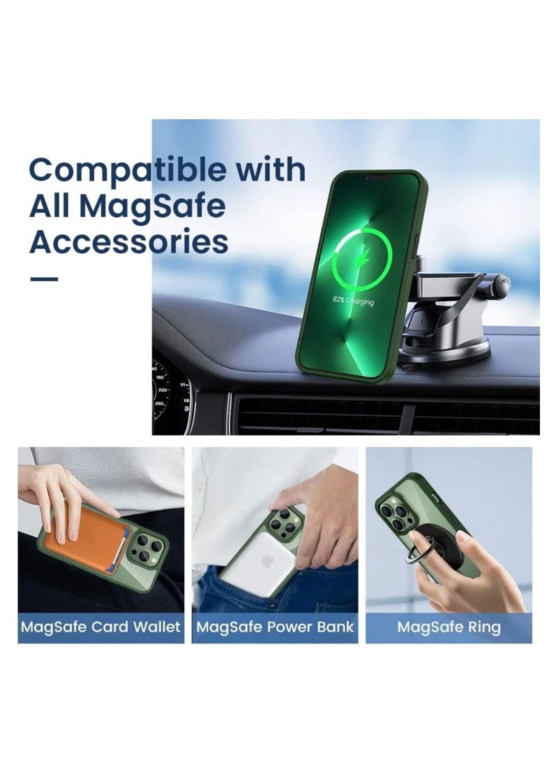 Generic - Built in Magnets Compatible with MagSafe Clear Hard PC Back Cover Soft TPU Frame Shockproof Protective Slim Bumper Case for iPhone 14 Pro_Green - Image 1