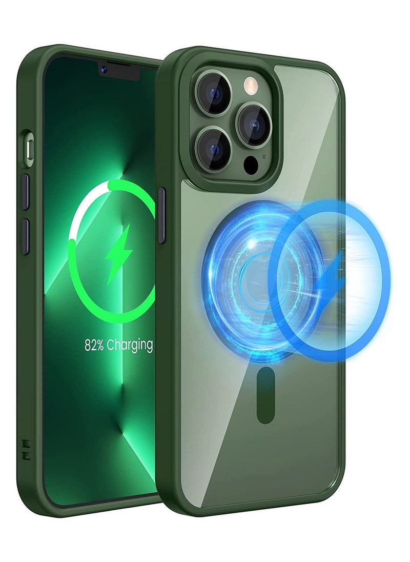 Generic - Built in Magnets Compatible with MagSafe Clear Hard PC Back Cover Soft TPU Frame Shockproof Protective Slim Bumper Case for iPhone 14 Pro_Green - Image 1
