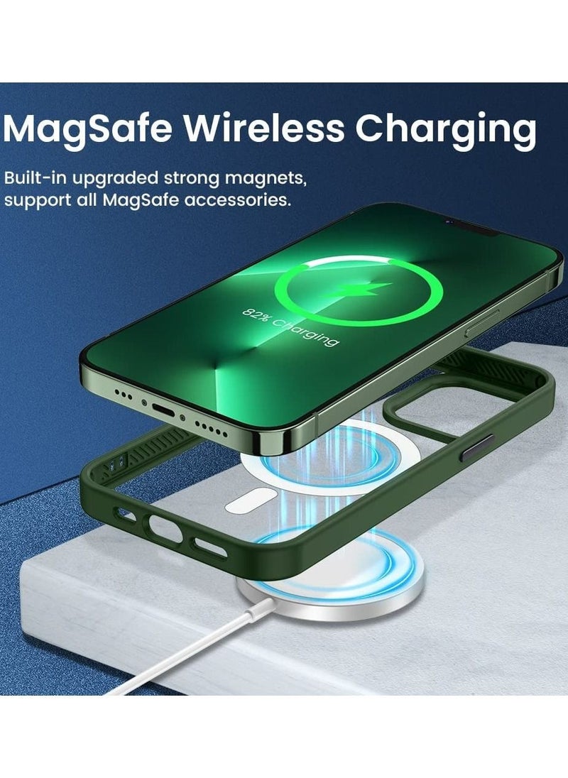 Generic - Built in Magnets Compatible with MagSafe Clear Hard PC Back Cover Soft TPU Frame Shockproof Protective Slim Bumper Case for iPhone 14 Pro_Green - Image 1