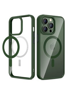 Built in Magnets Compatible with MagSafe Clear Hard PC Back Cover Soft TPU Frame Shockproof Protective Slim Bumper Case for iPhone 14 Pro_Green